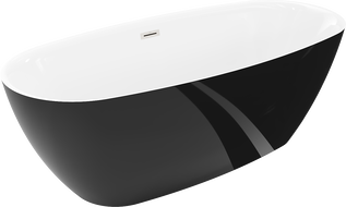 Mexen Luvo Slim laisvai pastatoma vonia 170 x 75 cm, balta/juoda, šlifuoto nikelio perpylimas - 52801707575-97