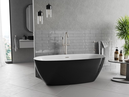 Mexen Luvo Slim laisvai stovinti vonia 170 x 75 cm, balta/juoda, šlifuoto nikelio perpylimas - 52801707575-97