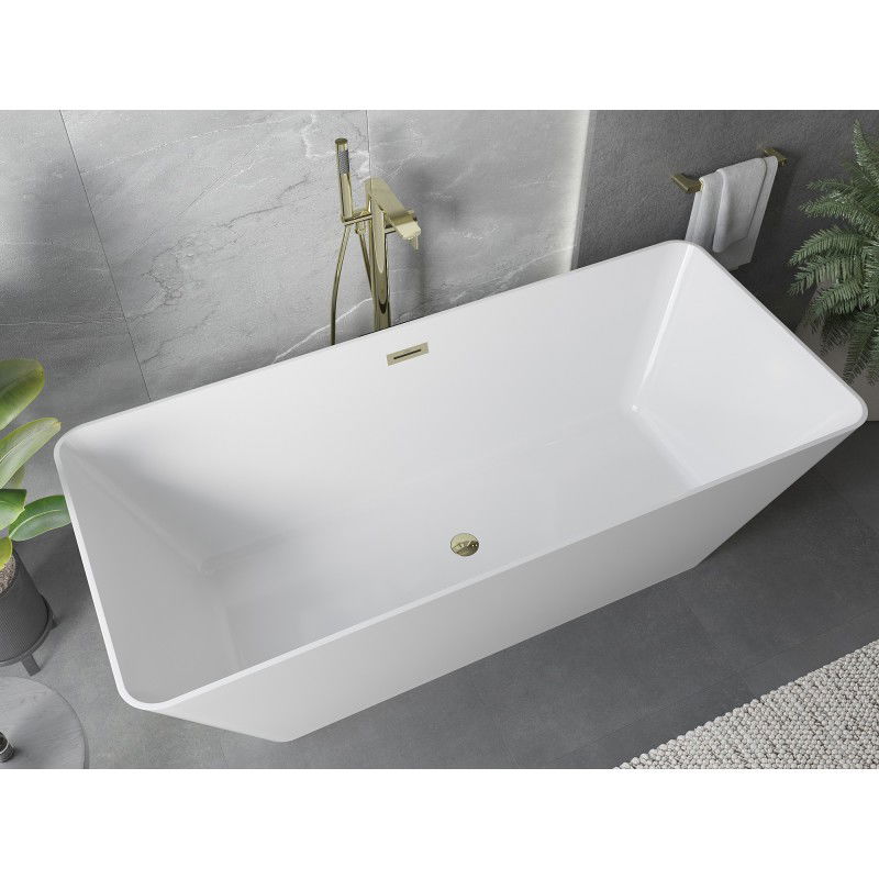 Mexen Velo Slim laisvai pastatoma vonia 170 x 75 cm, balta, auksinė persipylimo anga - 52811707500-50