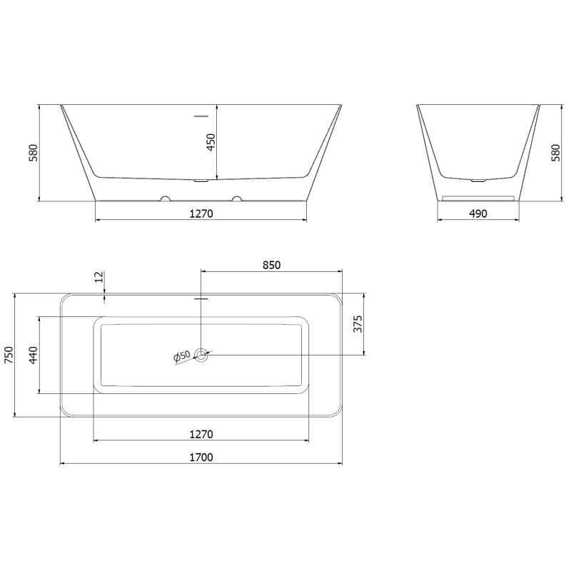 Mexen Velo Slim laisvai pastatoma vonia 170 x 75 cm, balta, šlifuotas nikelis - 52811707500-97