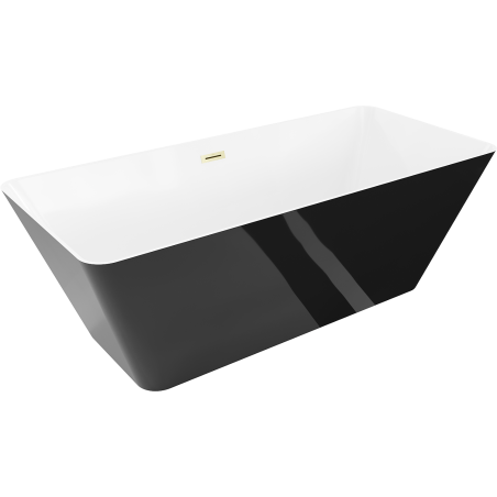 Mexen Velo Slim laisvai pastatoma vonia 170 x 75 cm, balta/juoda, perpylimo anga - auksinė šlifuota - 52811707575-55