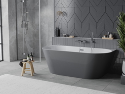 Mexen Oval Slim laisvai stovinti prie sienos vonia 170 x 80 cm, balta/pilka, chromuotas persipylimas - 52661708062-01