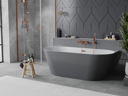 Mexen Oval Sim laisvai pastatoma vonia prie sienos 170 x 80 cm, balta/pilka, perpylimas rožinis auksas - 52661708062-60