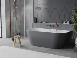 Mexen Oval Slim laisvai pastatoma prie sienos vonia 170 x 80 cm, balta/pilka, šepečiu dengta varinė - 52661708062-65