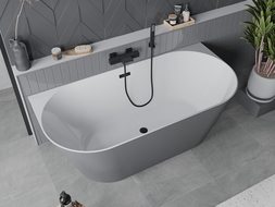 Mexen Oval Sim laisvai pastatoma vonia prie sienos 170 x 80 cm, balta/pilka, juodas perpylimas - 52661708062-70
