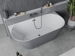 Mexen Oval Slim laisvai pastatoma prigludusi 170 x 80 cm, balta/pilka, persipylimas gun metal - 52661708062-95