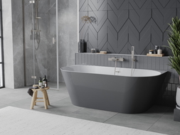 Mexen Oval Sim laisvai pastatoma pusiau kampinė 170 x 80 cm, balta/pilka, šlifuotas nikelis - 52661708062-97