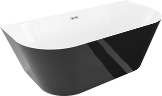 Mexen Oval Slim laisvai stovinti vonia prie sienos 170 x 80 cm, balta/juoda, chromuotas perpylimas - 52661708075-01