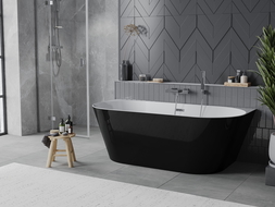 Mexen Oval Slim laisvai stovinti vonia prie sienos 170 x 80 cm, balta/juoda, chromuotas perteklius - 52661708075-01