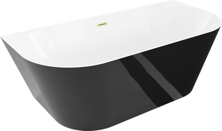 Mexen Oval Slim prie sienos stovinti vonia 170 x 80 cm, balta/juoda, šepečiu nupoliruotas auksinis perpylimas - 52661708075-55