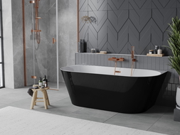 Mexen Oval Slim laisvai stovinti prie sienos 170 x 80 cm, balta/juoda, perpylimo rožinis auksas - 52661708075-60