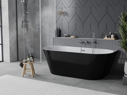 Mexen Oval Sim laisvai stovinti vonia prie sienos 170 x 80 cm, balta/juoda, pratekėjimas gun metal - 52661708075-95