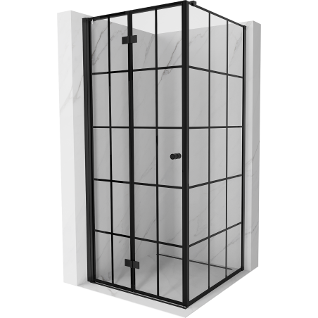 Mexen Mist-F T sulankstoma dušo kabina kairė 85 x 85 cm, juodas tinklelis, juoda - 8A6T-085-085-70-77-L