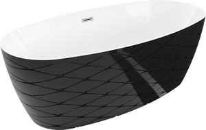 Mexen Olea laisvai stovinti vonia, raštas 170 x 80 cm, balta/juoda, chromuotas persipylimas - 52821708075-01