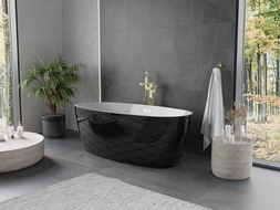 Mexen Olea laisvai stovinti vonia, modelis 170 x 80 cm, balta/juoda, auksinė persipylimo anga - 52821708075-50
