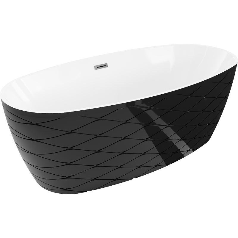 Mexen Olea laisvai pastatoma vonia, 170 x 80 cm, balta/juoda, pilkas šukuotas perpylimas - 52821708075-66