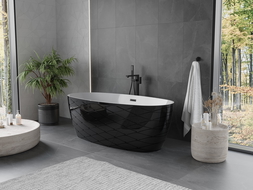 Mexen Olea laisvai stovinti vonia, modelis 170 x 80 cm, balta/juoda, juoda persipylimo anga - 52821708075-70