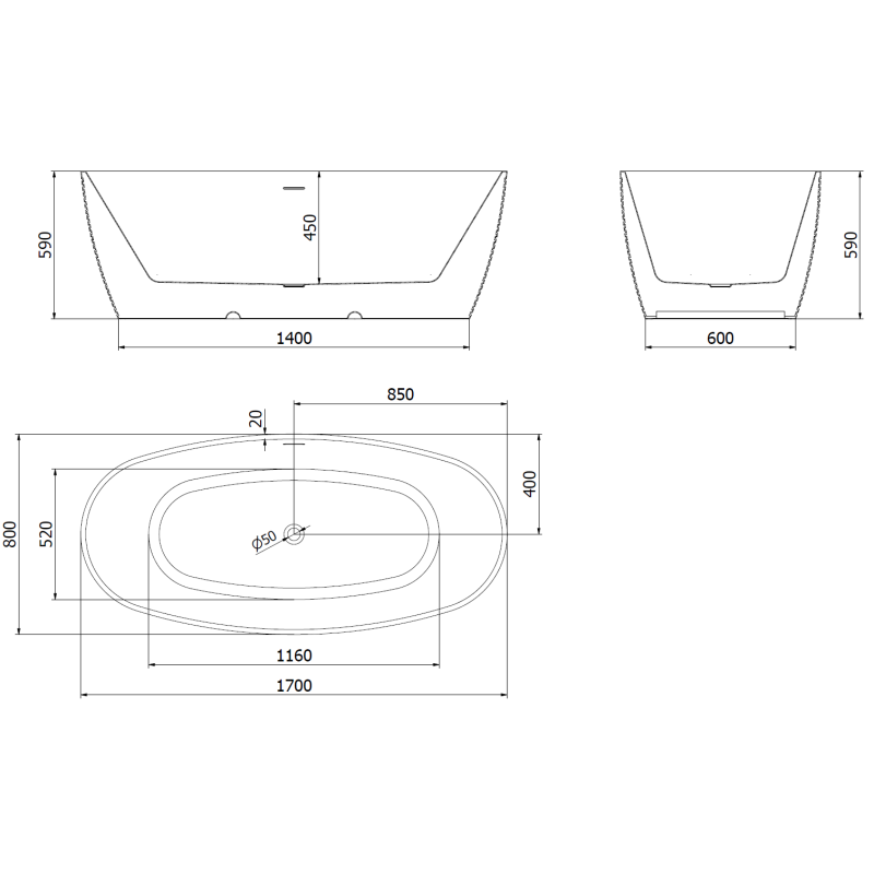 Mexen Lira laisvai stovinti vonia raštas 170 x 80 cm, balta, chromuotas išleidimas - 52831708000-01