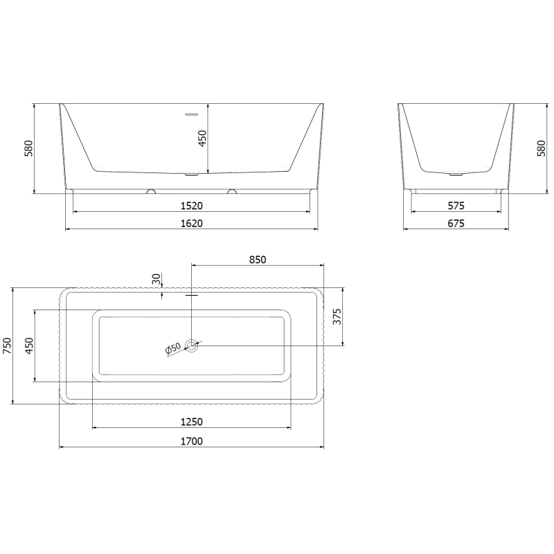 Mexen Nila laisvai pastatoma rifliuota vonia 170 x 75 cm, balta/juoda, perpildymo anga gun gray šukuotas - 52841708075-66