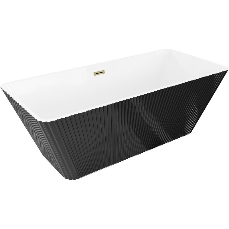 Mexen Tava laisvai stovinti rifliuota vonia 170 x 75 cm, balta/juoda, atbulas vožtuvas auksinis - 52851707575-50
