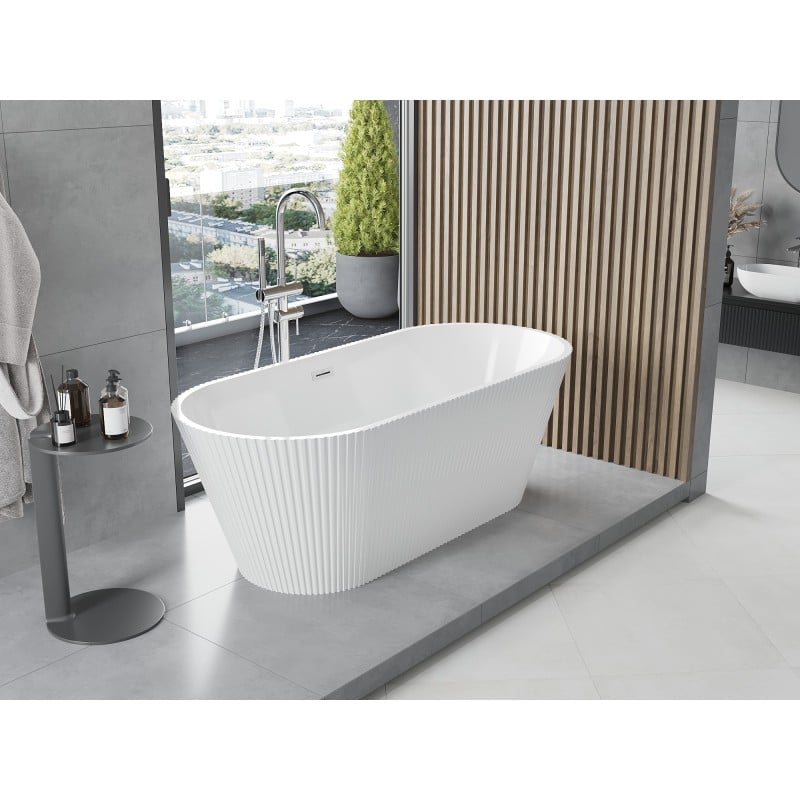 Mexen Yara laisvai pastatoma vagna su rifliuotu paviršiumi 170 x 75 cm, balta, chromuotas persipylimas - 52861707500-01