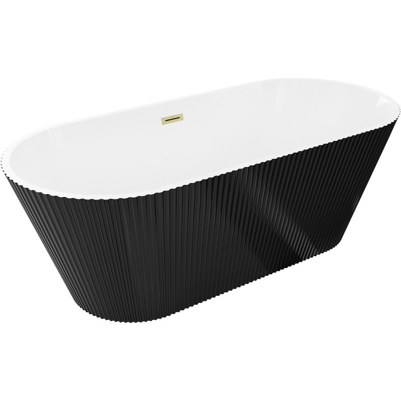 Mexen Yara laisvai stovinti rifliuota vonia 170 x 75 cm, balta/juoda, aukso spalvos perpildymo anga - 52861707575-55