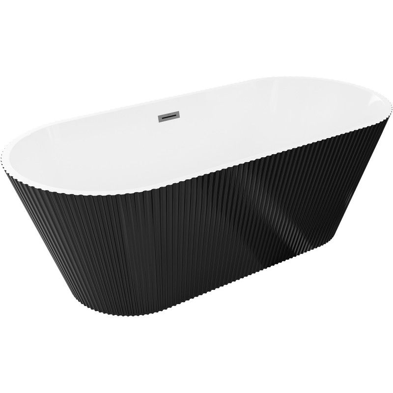 Mexen Yara laisvai pastatoma rifliuota vonia 170 x 75 cm, balta/juoda, persipylimas gun metal - 52861707575-95