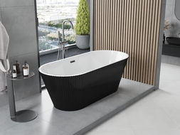 Mexen Yara laisvai pastatoma rifliuota vonia 170 x 75 cm, balta/juoda, persipylimas gun metal - 52861707575-95