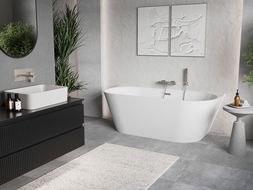 Mexen Oris laisvai stovinti prie sienos rifliuota vonia 150 x 75 cm, balta, šepetėliu nikeliu padengta - 52871507500-97