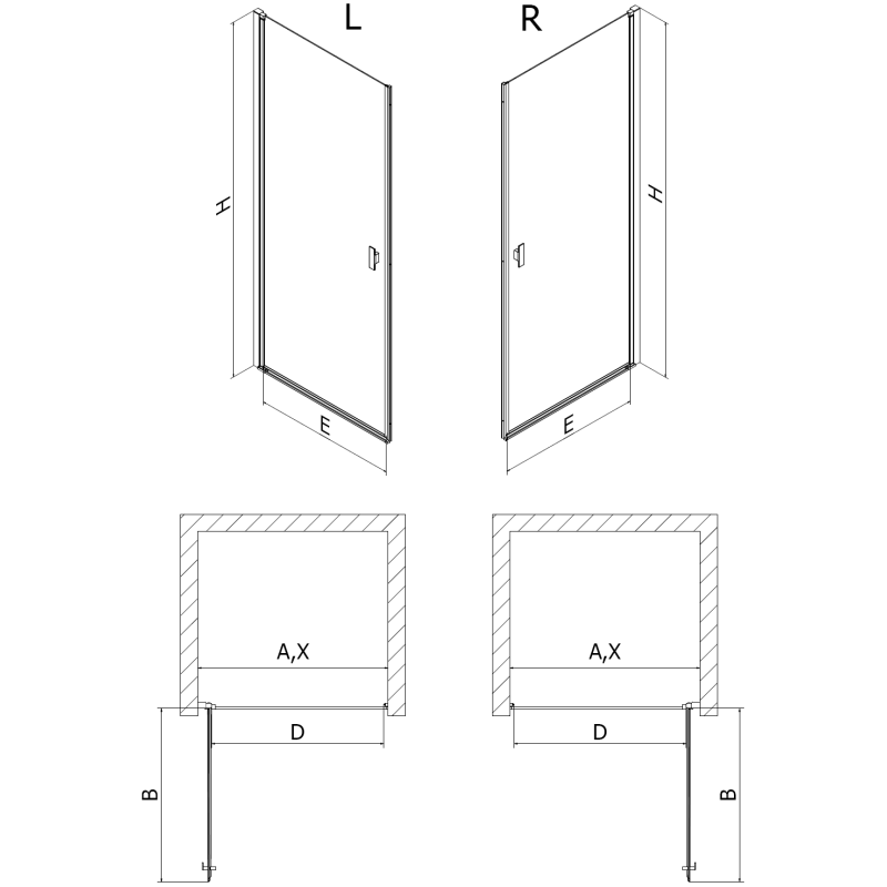 Mexen Mist-B kairinės atsidarančios dušo durys 90 cm, juodas rėmas, juoda - 8A2-090-000-70-70-L