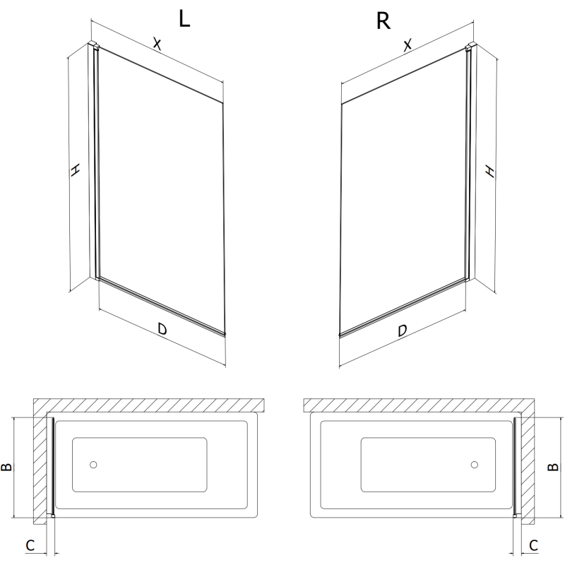 Mexen Mist vonios uždanga 1-duris 70 x 150 cm, skaidrus, šlifuota varis - 8A9-070-001-65-00