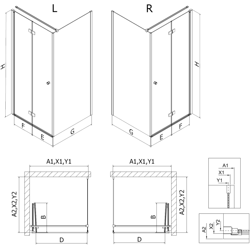 Mexen Mist-F sulankstoma dušo kabina dešinė 85 x 70 cm, skaidri, šepečiu valyta varis - 8A6T-085-070-65-00-P