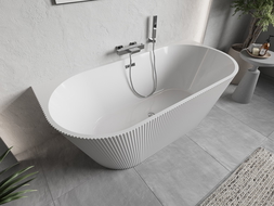 Mexen Oris laisvai pastatoma šalia sienos rifliuota vonia 170 x 80 cm, balta, chromuotas perkraštis - 52871708000-01