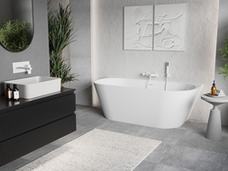 Mexen Oris laisvai stovinti reljefinė vonia prie sienos 170 x 80 cm, balta, baltas perpylimas - 52871708000-20