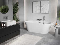 Mexen Oris laisvai stovinti vonia prie sienos rifliuota 170 x 80 cm, balta, persipylimas gun metal - 52871708000-95