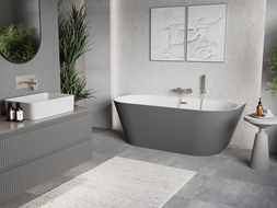 Mexen Oris laisvai stovinti prie sienos rifliuota vonia 170 x 80 cm, balta/pilka, šlifuotas nikelis - 52871708062-97