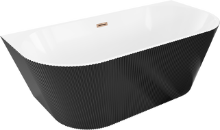 Mexen Oris laisvai pastatoma prigludusi su rifliais vonia 170 x 80 cm, balta/juoda, perpildymo rožinis auksas - 52871708075-60