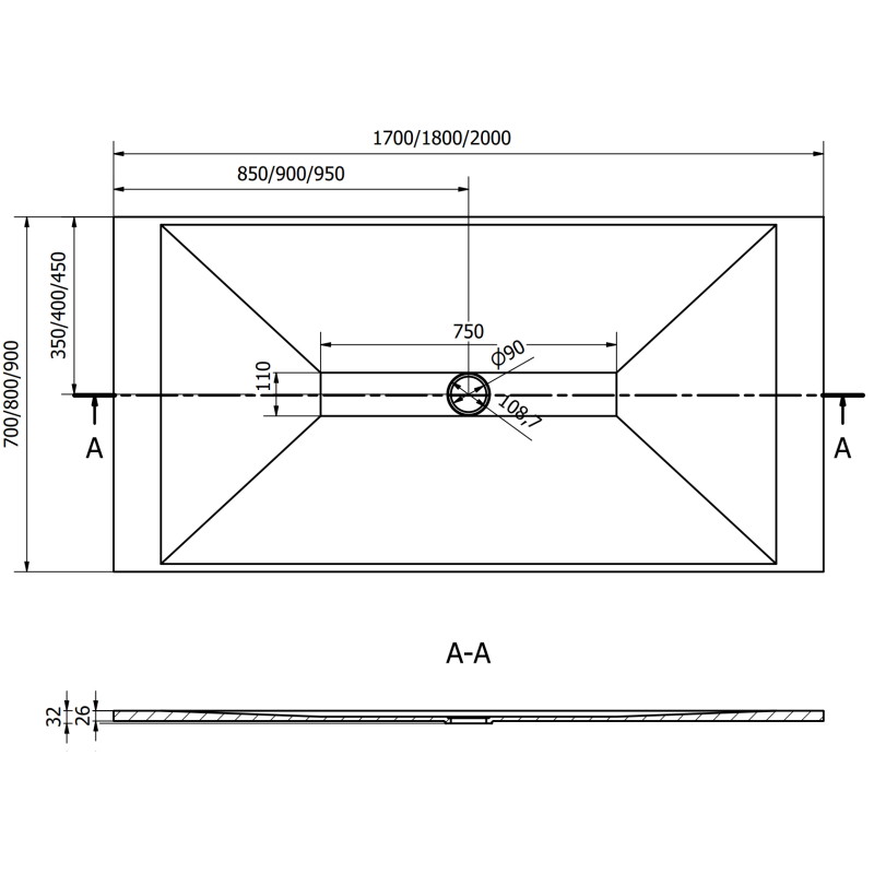 Mexen Toro stačiakampis dušo padėklas SMC 200 x 90 cm, baltas - 43109020