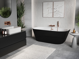 Mexen Oris laisvai stovinti sieninė vonia su grioveliais 170 x 80 cm, balta/juoda, perpilimo šlifuota vario - 52871708075-65