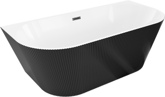 Mexen Oris laisvai stovinti šoninė rifliuota vonia 170 x 80 cm, balta/juoda, juodas persipilimas - 52871708075-70