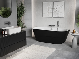 Mexen Oris laisvai pastatoma prie sienos rifliuota vonia 170 x 80 cm, balta/juoda, perpylimas gun metal - 52871708075-95