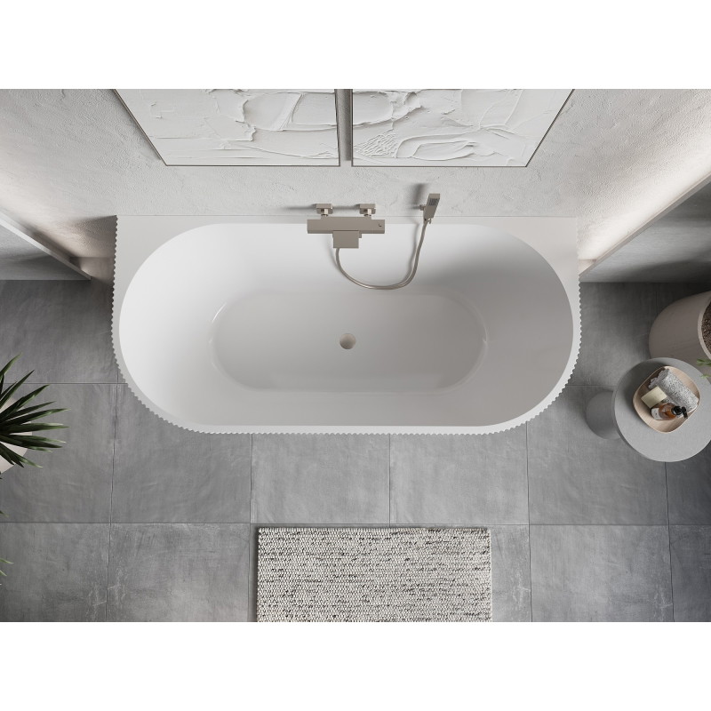 Mexen Oris pastatoma vonia - laisvai pastatoma, rifliuota, 170 x 80 cm, balta/juoda, matinis nikelis - 52871708075-97