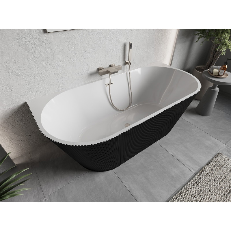 Mexen Oris pastatoma vonia - laisvai pastatoma, rifliuota, 170 x 80 cm, balta/juoda, matinis nikelis - 52871708075-97