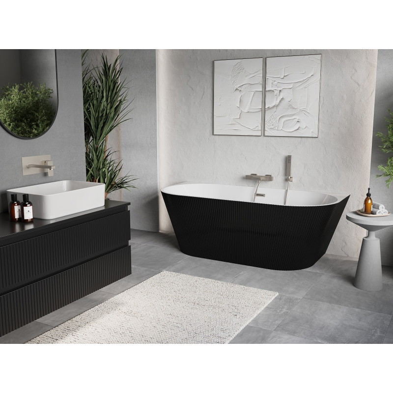 Mexen Oris pastatoma vonia - laisvai pastatoma, rifliuota, 170 x 80 cm, balta/juoda, matinis nikelis - 52871708075-97