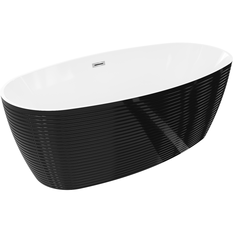 Mexen Lira laisvai pastatoma vonia modelis 170 x 80 cm, balta/juoda, chromuota perpylimo anga - 52831708075-01