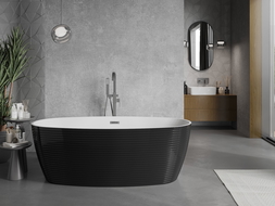 Mexen Lira laisvai pastatoma vonia raštas 170 x 80 cm, balta/juoda, persipylimas gun metal - 52831708075-95