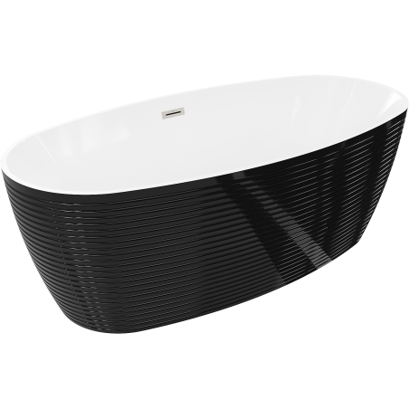 Mexen Lira laisvai stovinti vonia raštas 170 x 80 cm, balta/juoda, persipylimas šepetinė nikelis - 52831708075-97