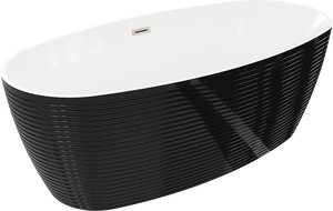 Mexen Lira laisvai stovinti vonia raštas 170 x 80 cm, balta/juoda, persipylimas šepetinė nikelis - 52831708075-97