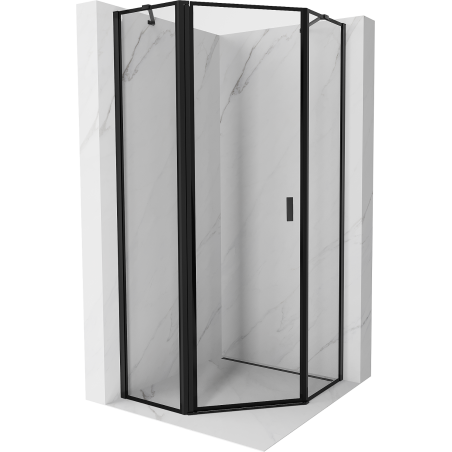 Mexen Mist penkiakampė dušo kabina su laikoma kairėje; 100 x 100 cm, juodas rėmelis, juoda - 8A8-100-100-70-70-L