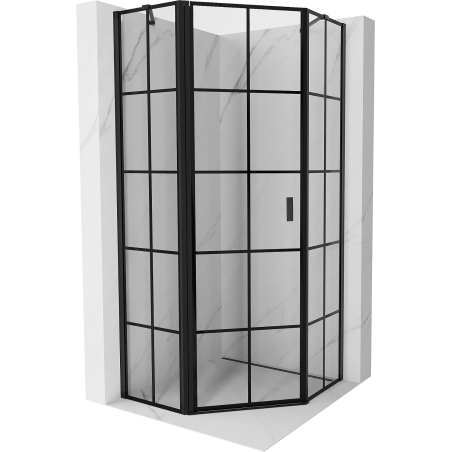 Mexen Mist penkiakampė dušo kabina su varstomomis durimis kairėje, 100 x 100 cm, juodas tinklelis, juoda